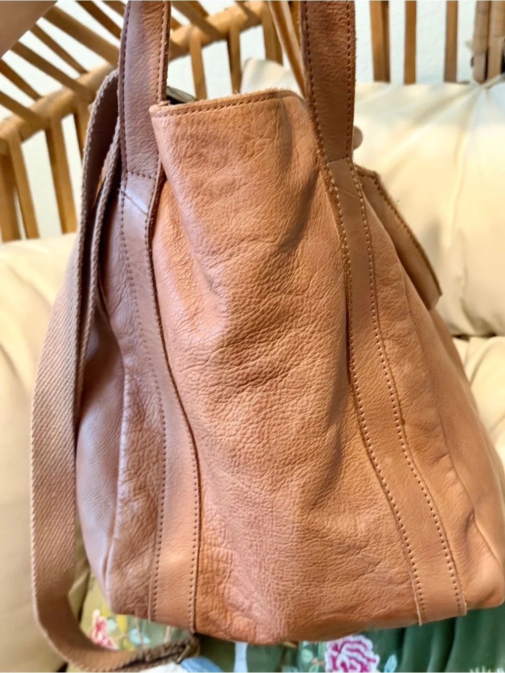 Free People Leslie Leather Tote – Wild Mushroom – Oversized Distressed Leather